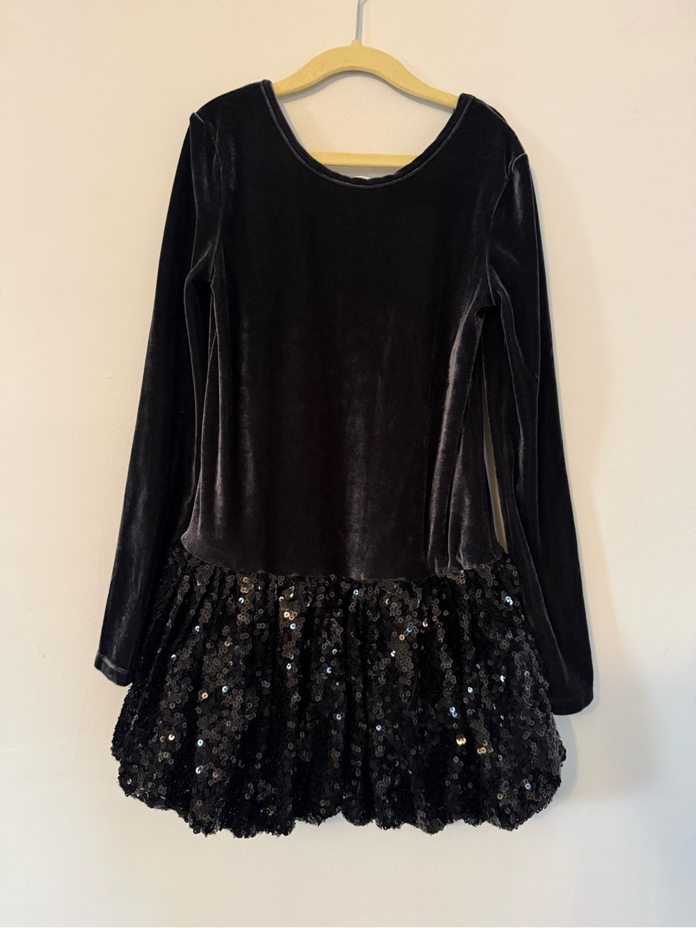 Girls Black Velvet Sequin Party Dress
